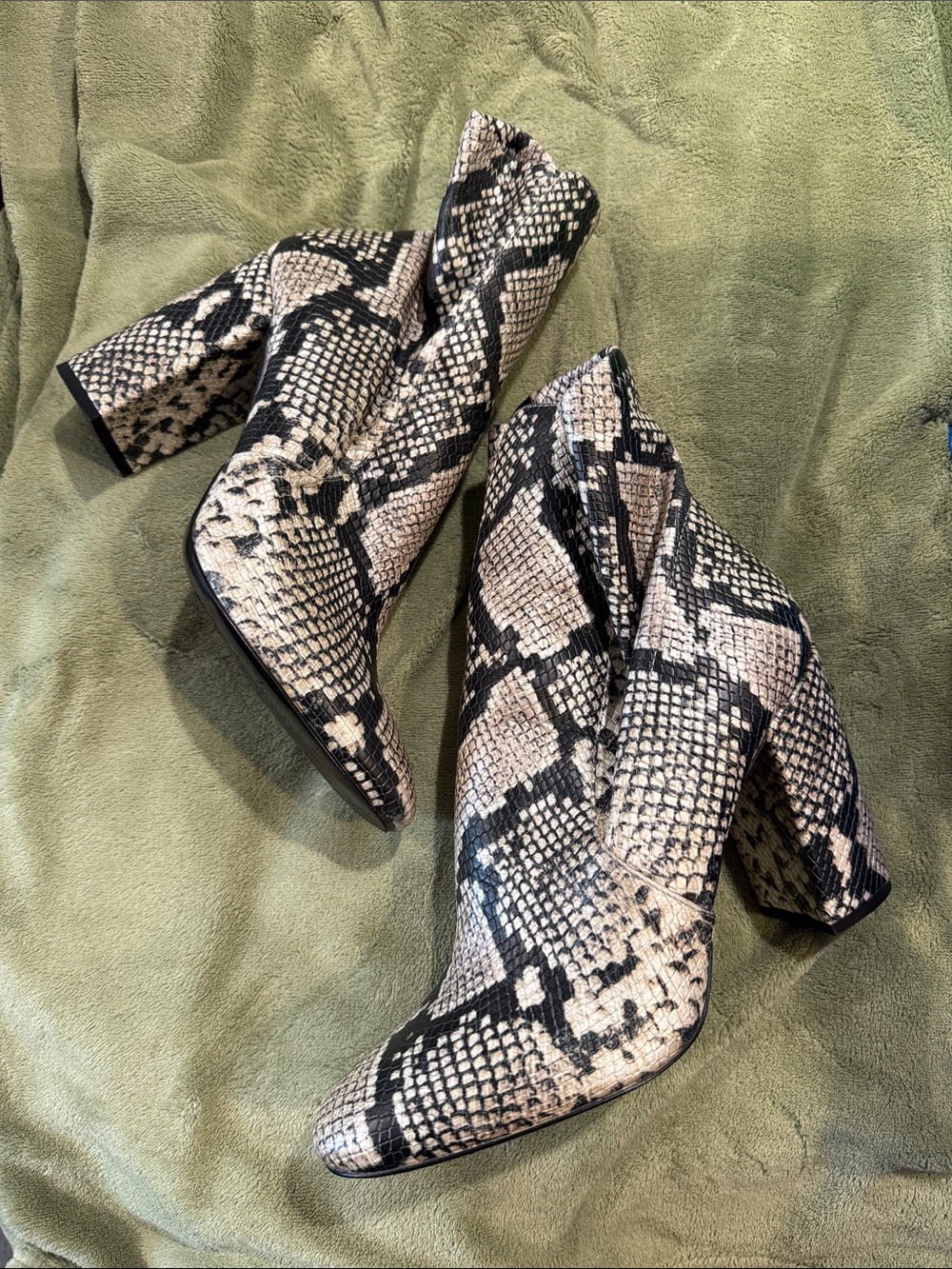 Aldo Snake-Print Block Heel Ankle Boots - Black & Cream
